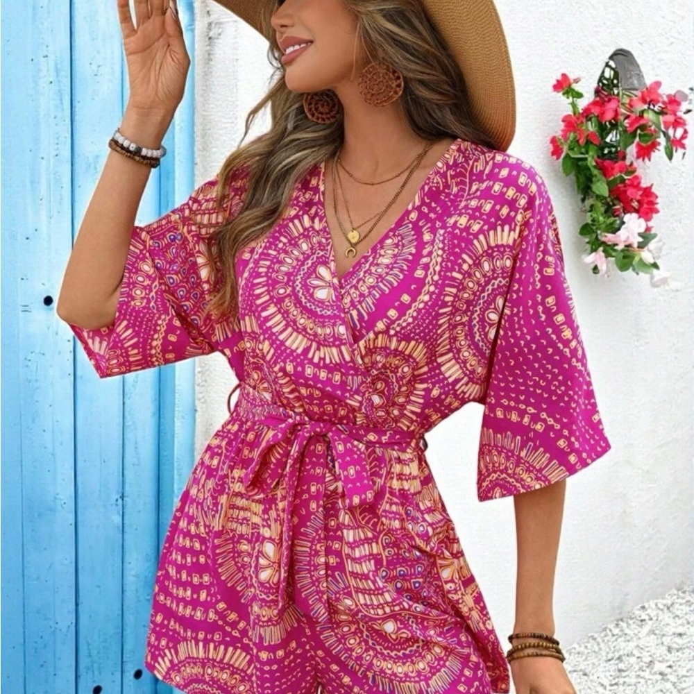 Vivid Eden v-neck wrap romper